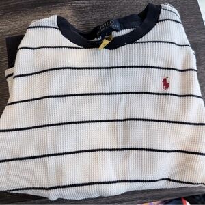 Polo by Ralph Lauren White Knit Tee with Black Stripes and Red Pony